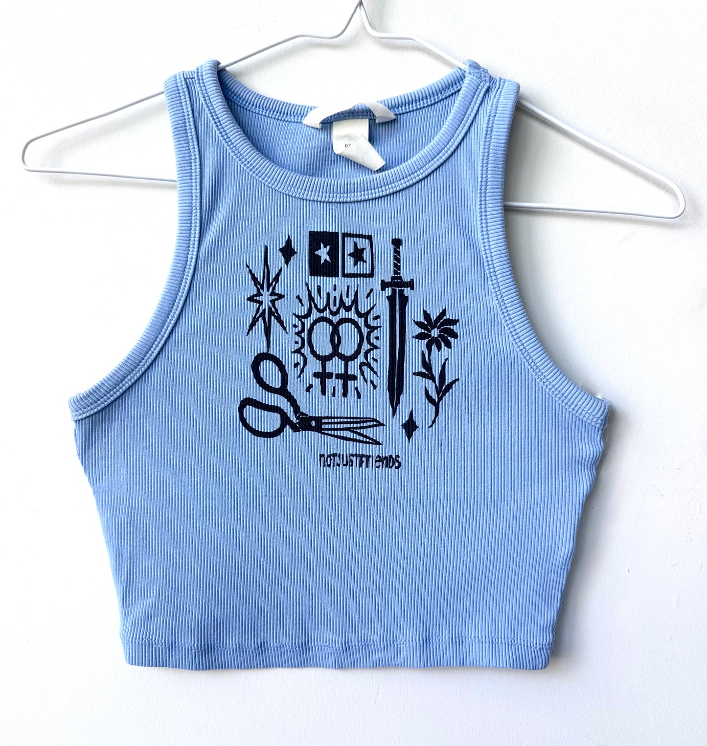 Patchwork Printed Cropped Ribbed Tank