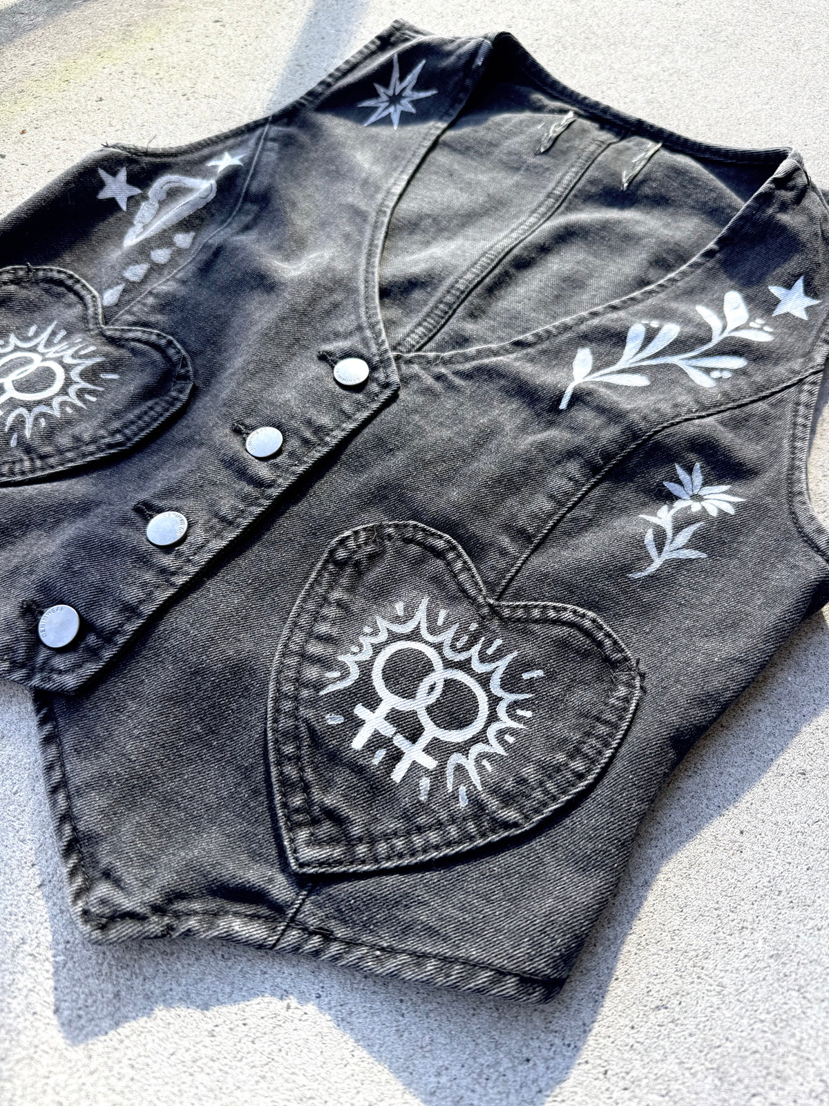 Patchwork Printed Denim Vest