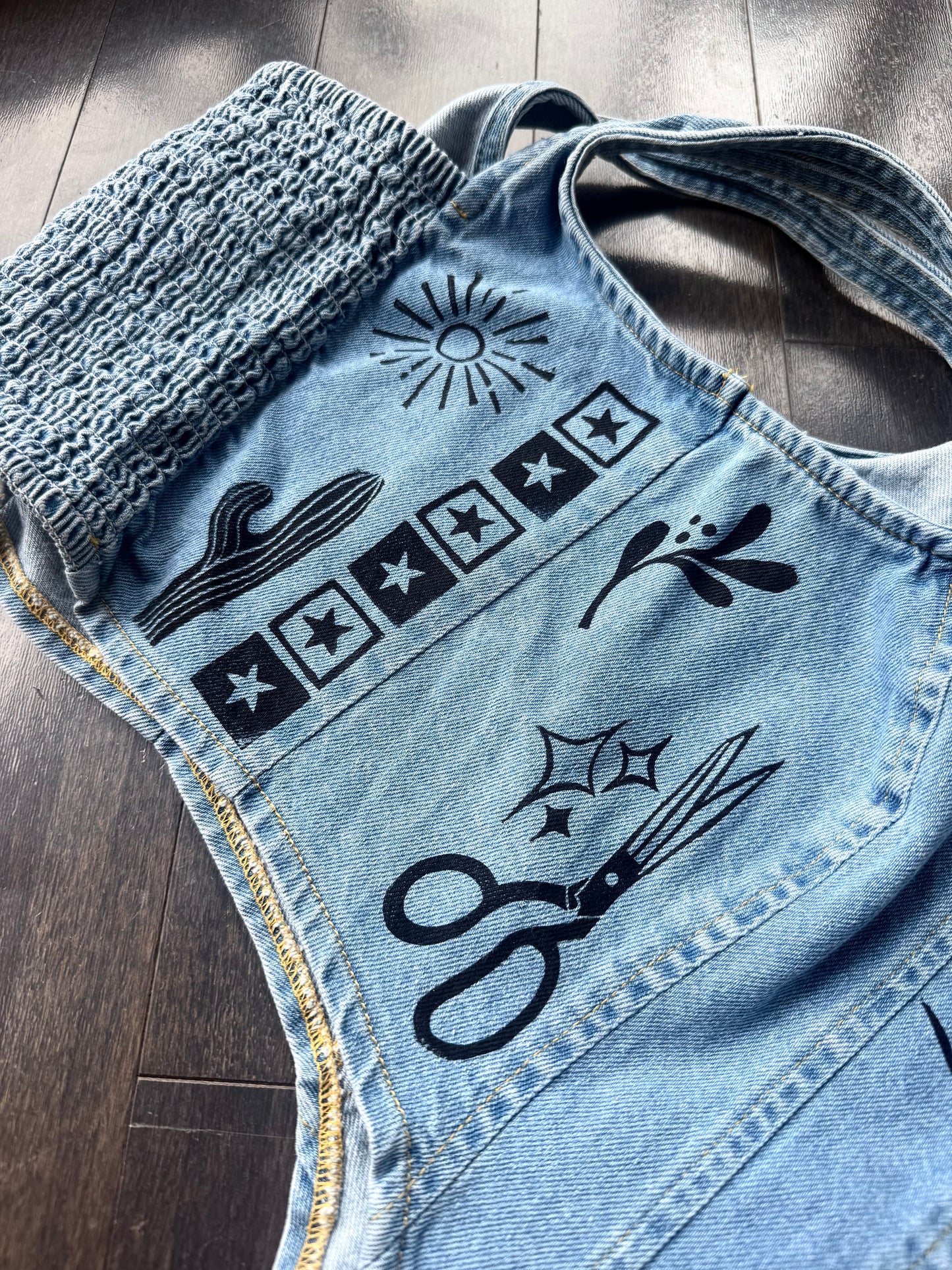 Patchwork Printed Denim Corset Top
