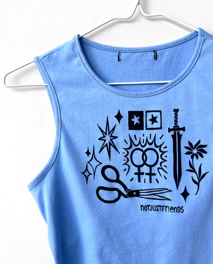 Patchwork Printed Tie-Back Cropped Tank