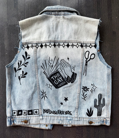 Patchwork Printed Denim Vest