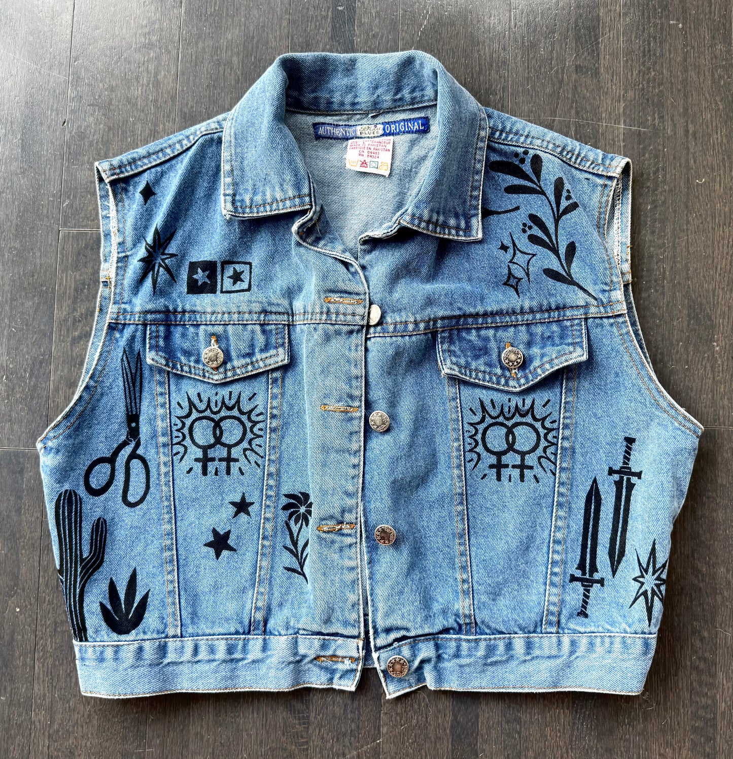 Patchwork Printed Vintage Cropped Denim CVest