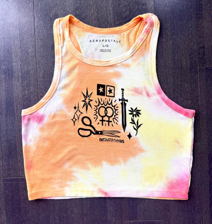 Patchwork Printed Cropped Tie-Die Tank