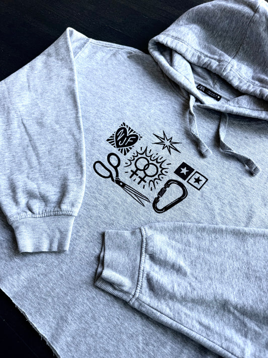 Patchwork Printed Cropped Hoodie