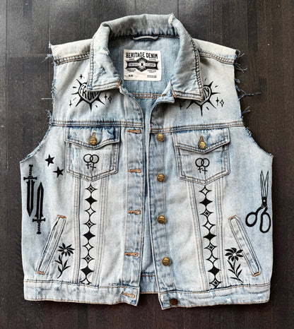Patchwork Printed Denim Vest