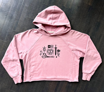 Patchwork Printed Cropped Hoodie