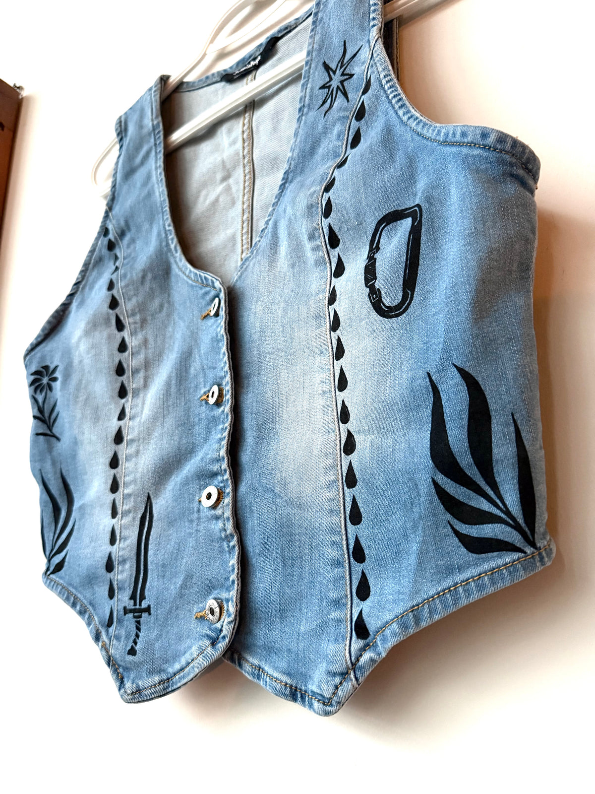 Patchwork Printed Denim Vest