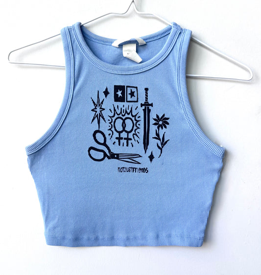 Patchwork Printed Cropped Ribbed Tank