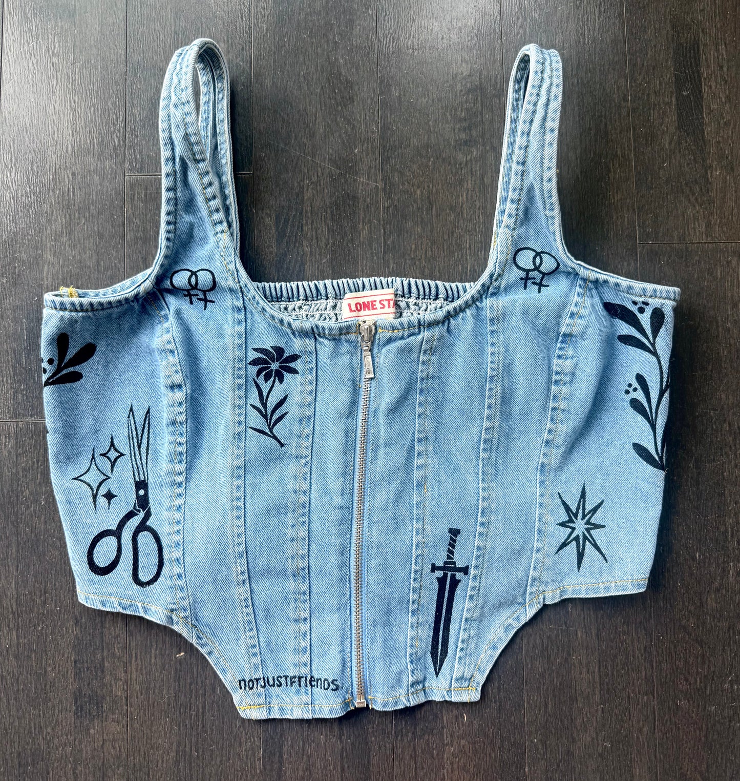 Patchwork Printed Denim Corset Top