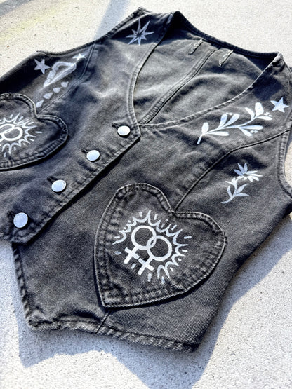 Patchwork Printed Denim Vest