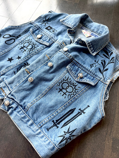 Patchwork Printed Vintage Cropped Denim CVest