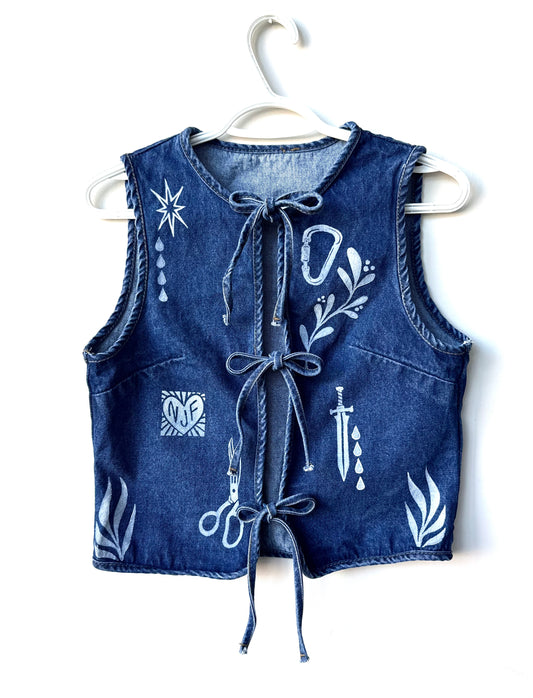 Patchwork Printed Denim Tie-Up Top