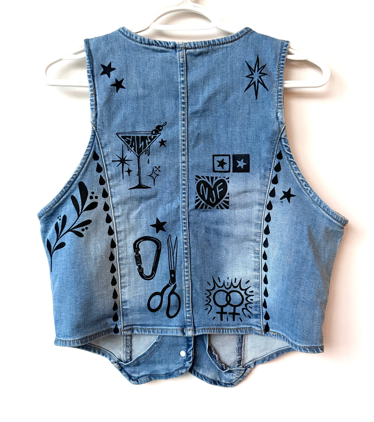 Patchwork Printed Denim Vest