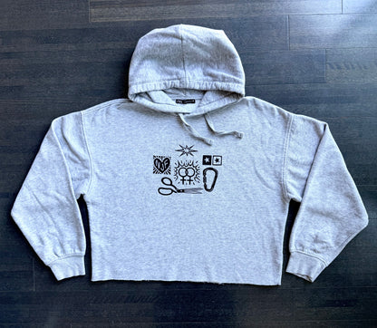 Patchwork Printed Cropped Hoodie
