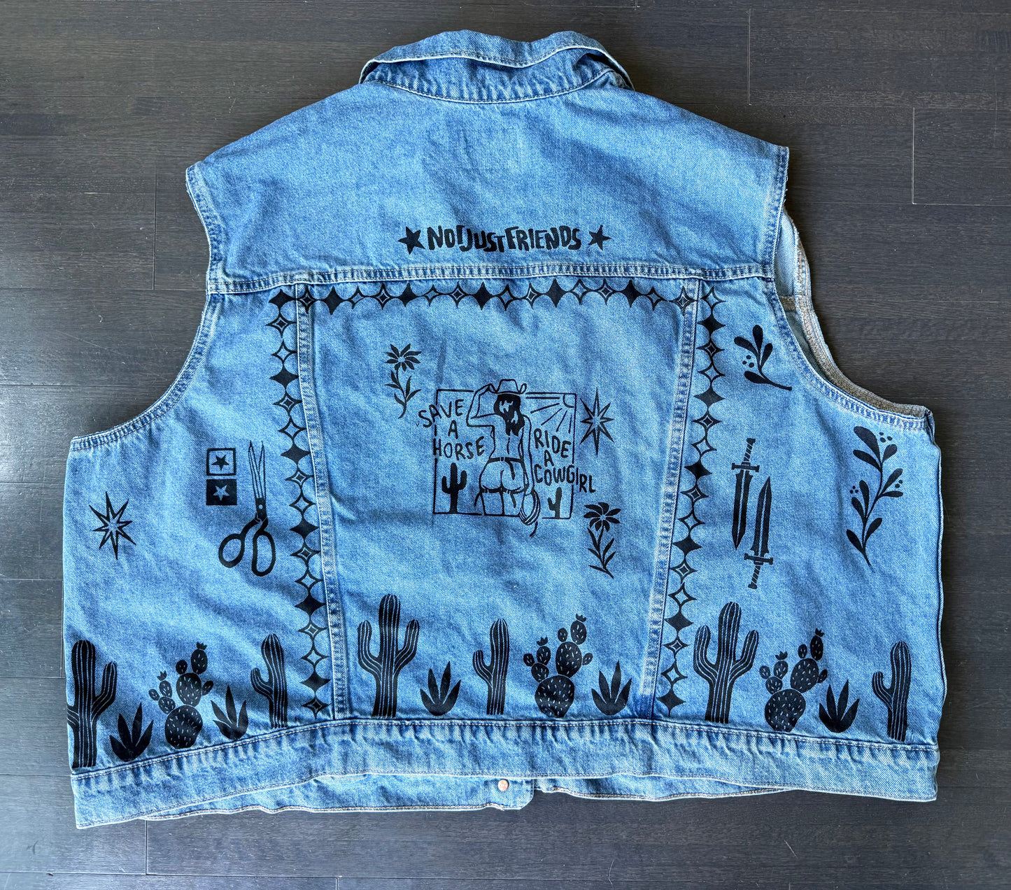 Cowgirl X Patchwork Printed Denim Vest