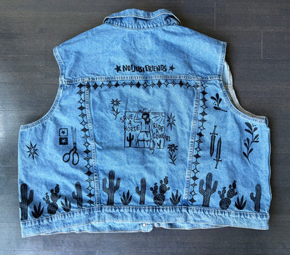 Cowgirl X Patchwork Printed Denim Vest