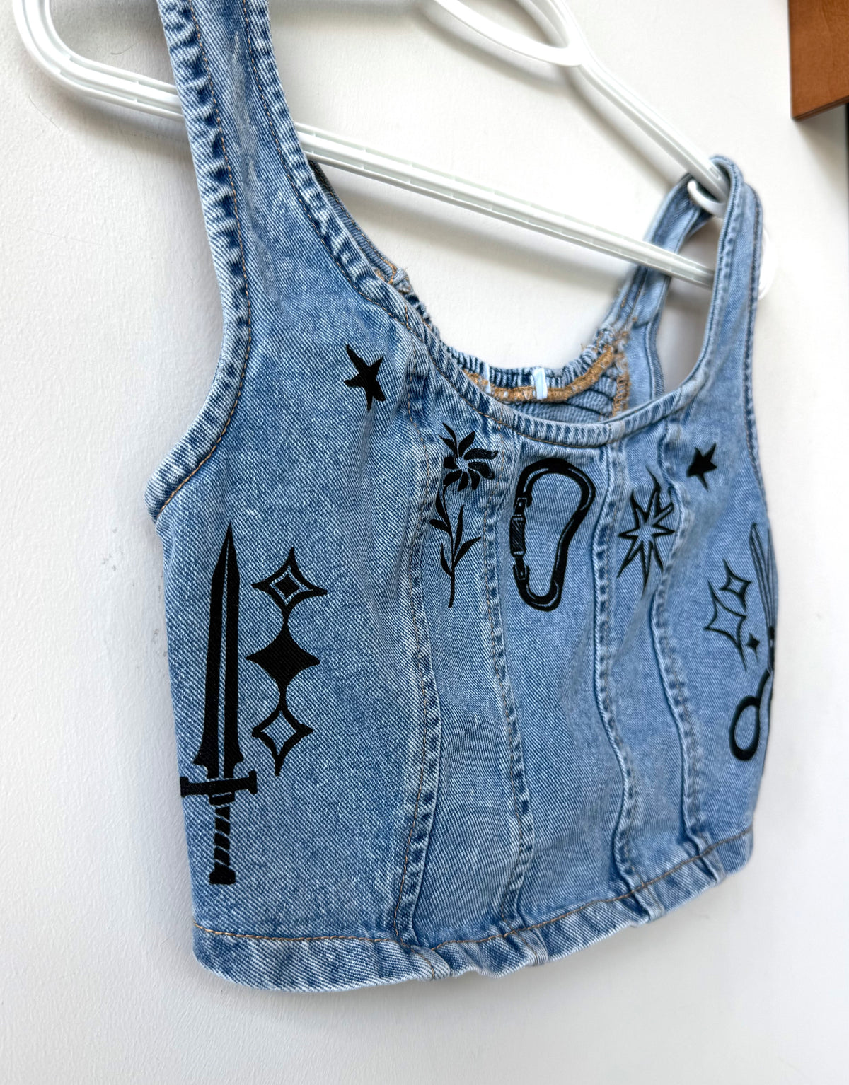 Patchwork Printed Cropped Denim Tank