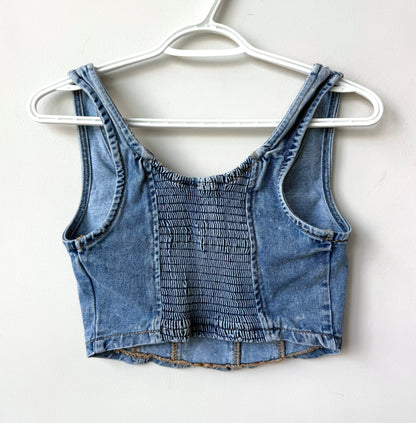 Patchwork Printed Cropped Denim Tank