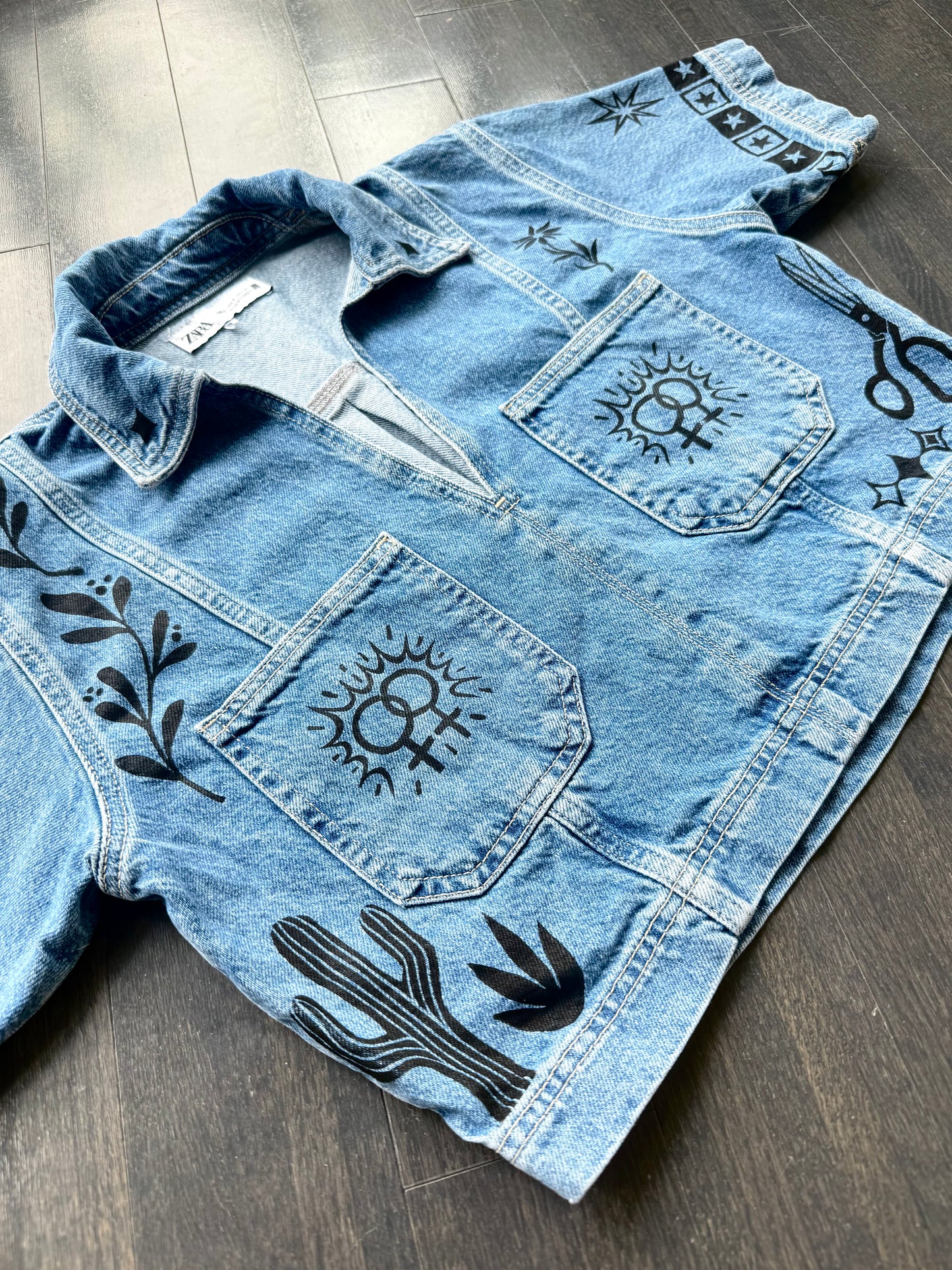 Patchwork Printed Cropped Denim Top