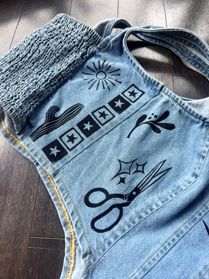 Patchwork Printed Denim Corset Top