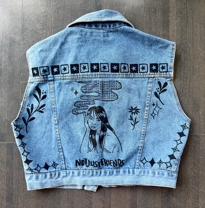 Patchwork Printed Vintage Cropped Denim CVest