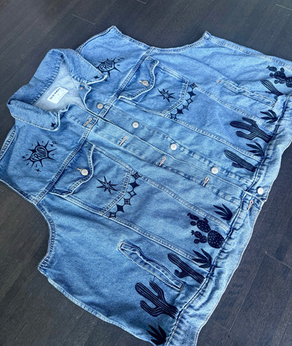 Cowgirl X Patchwork Printed Denim Vest