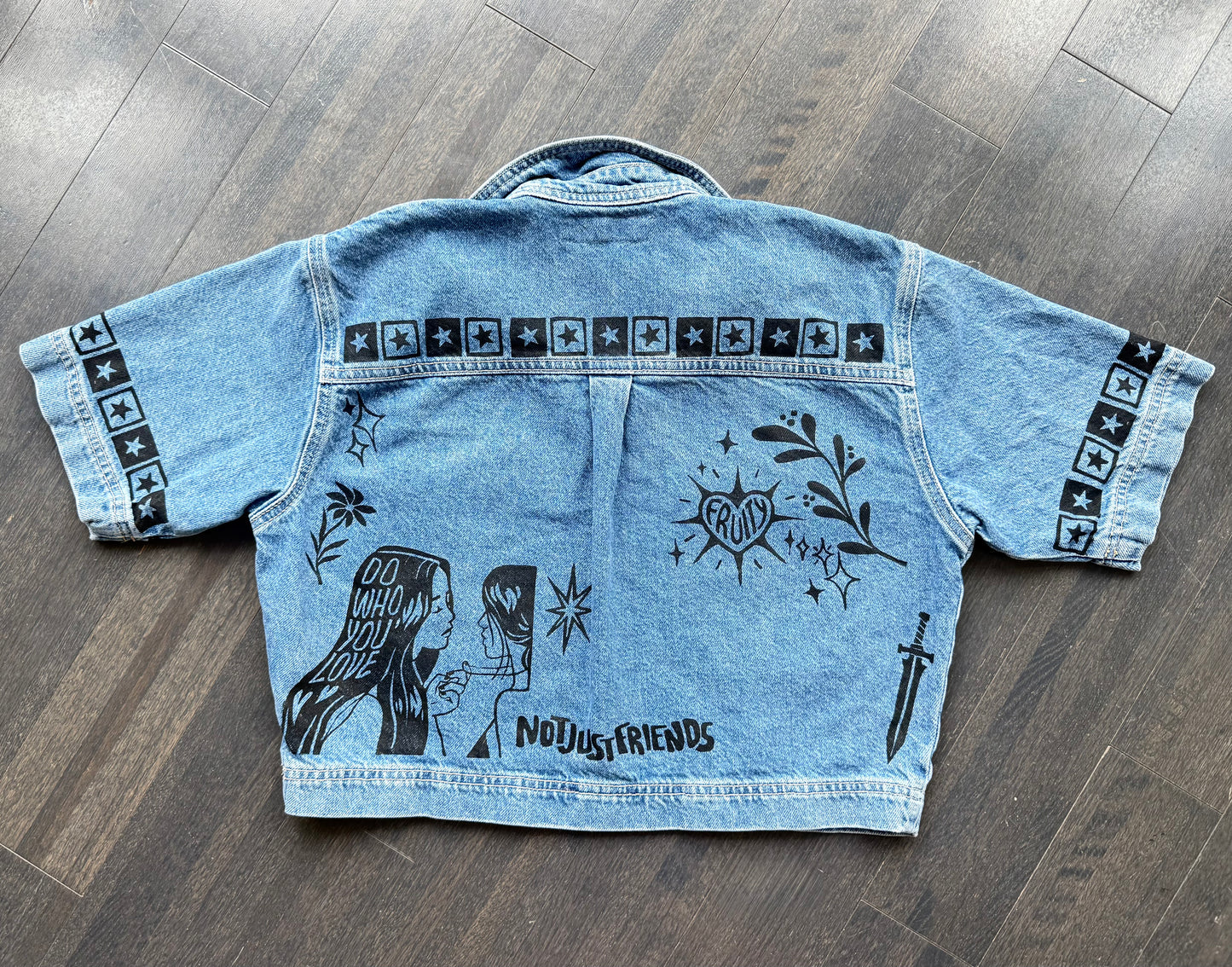 Patchwork Printed Cropped Denim Top