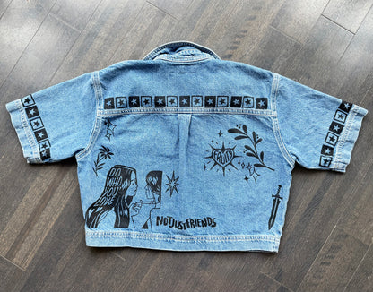 Patchwork Printed Cropped Denim Top