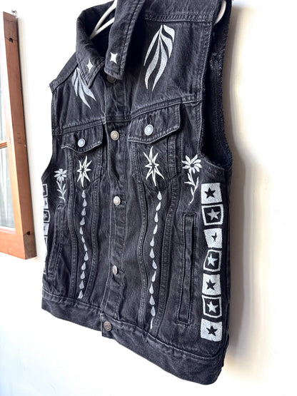 Patchwork Printed Denim Vest