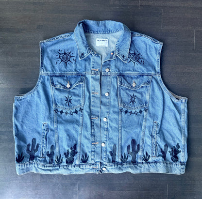 Cowgirl X Patchwork Printed Denim Vest