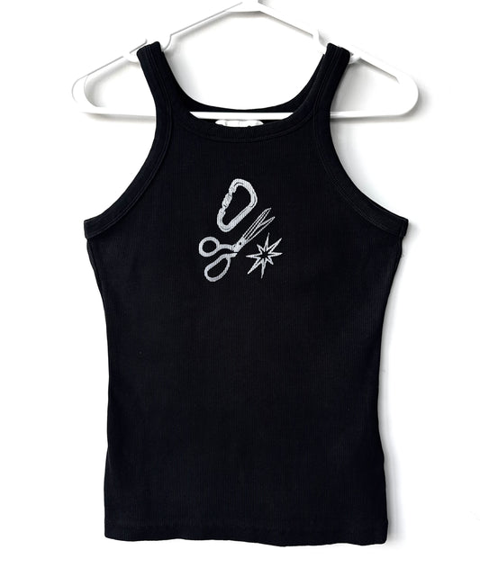Patchwork Printed Ribbed Tank Top