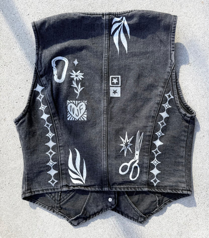 Patchwork Printed Denim Vest
