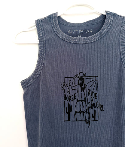 Cowgirl Semi-Cropped Ribbed Tank