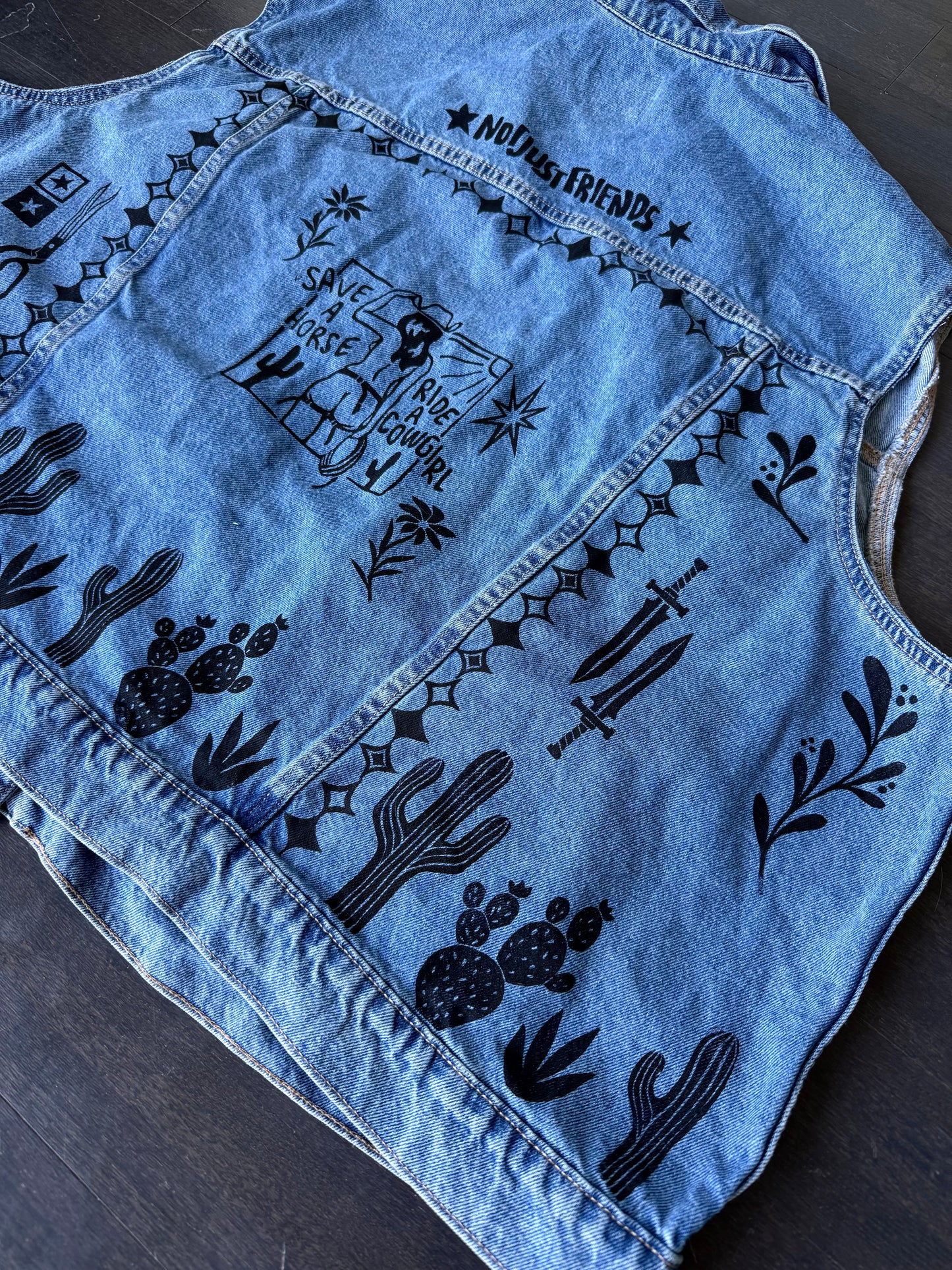 Cowgirl X Patchwork Printed Denim Vest