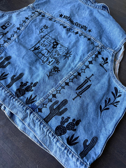 Cowgirl X Patchwork Printed Denim Vest