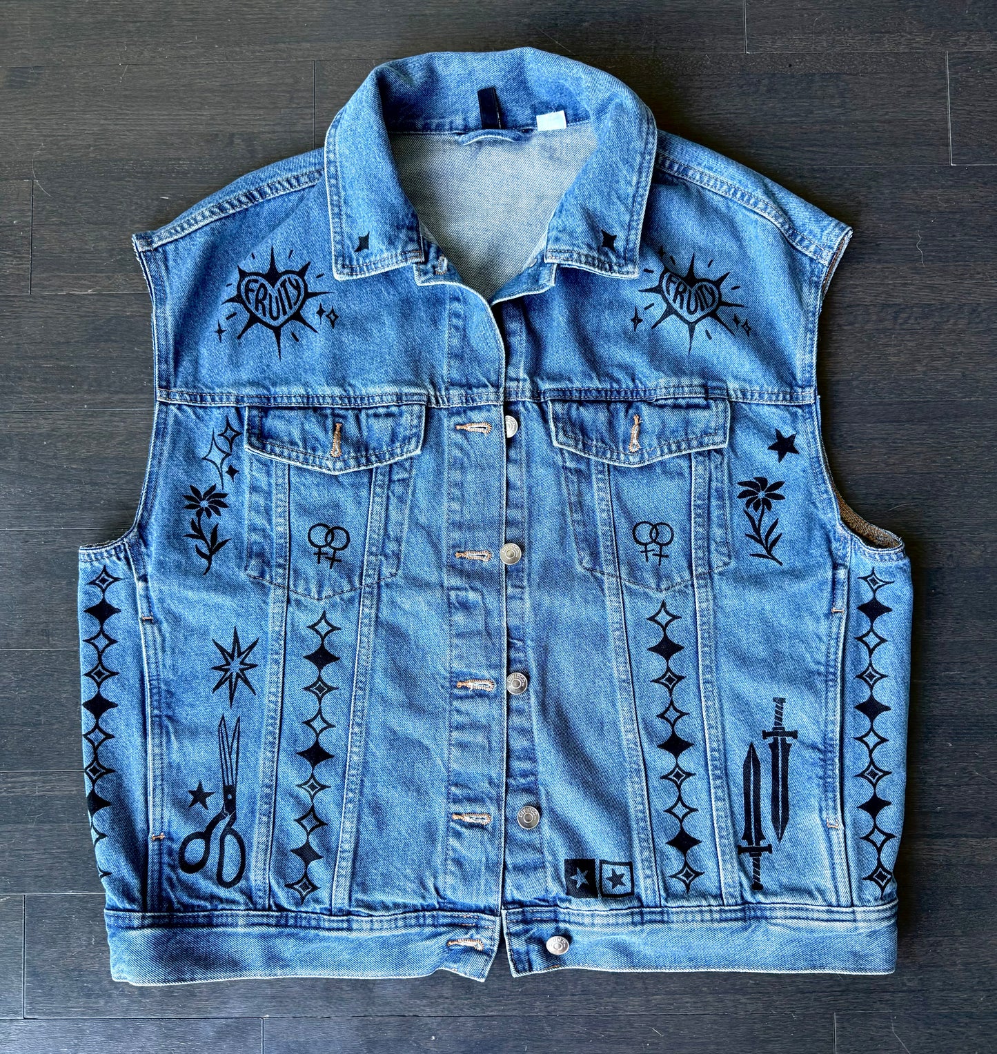 Fruity X Patchwork Printed Denim Vest
