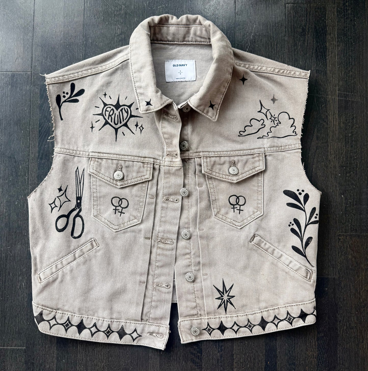 Patchwork Printed Denim Vest