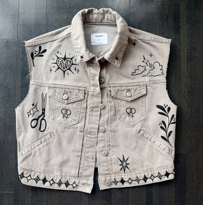 Patchwork Printed Denim Vest
