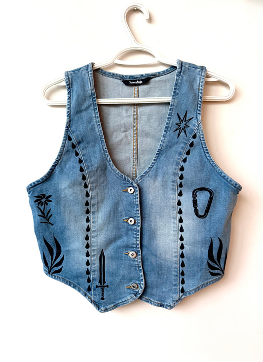 Patchwork Printed Denim Vest