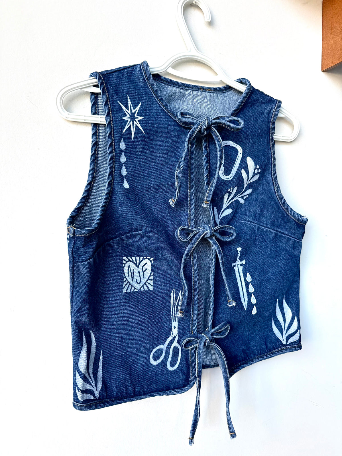 Patchwork Printed Denim Tie-Up Top
