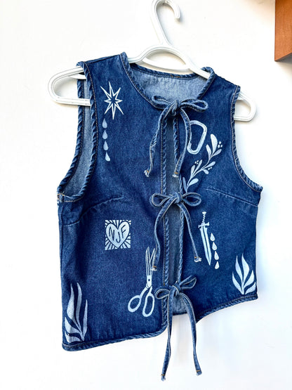 Patchwork Printed Denim Tie-Up Top
