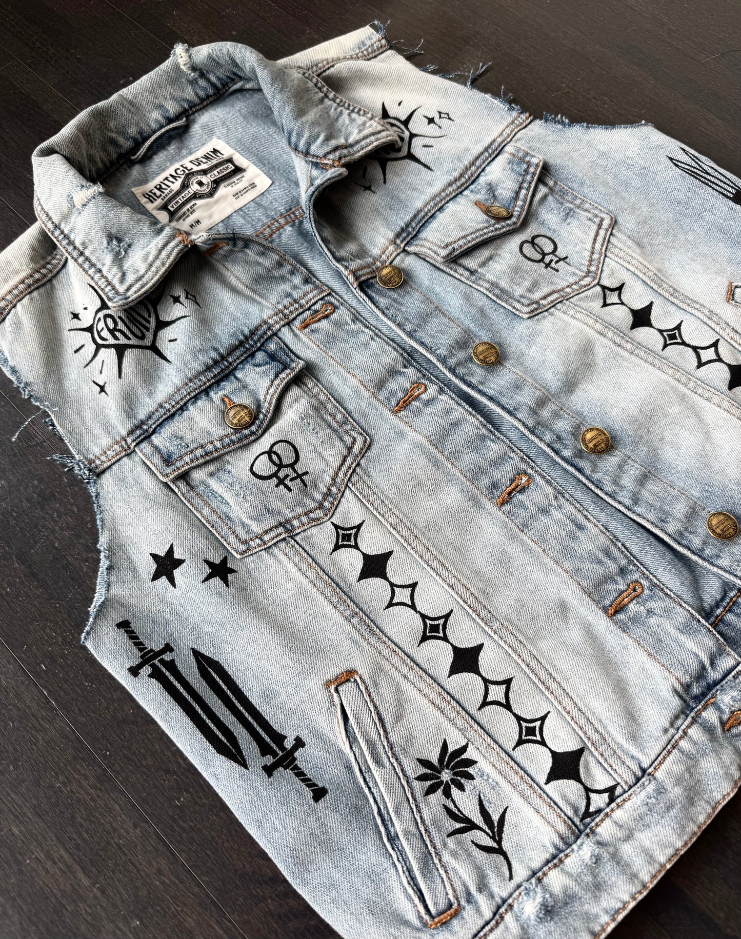 Patchwork Printed Denim Vest