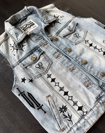 Patchwork Printed Denim Vest