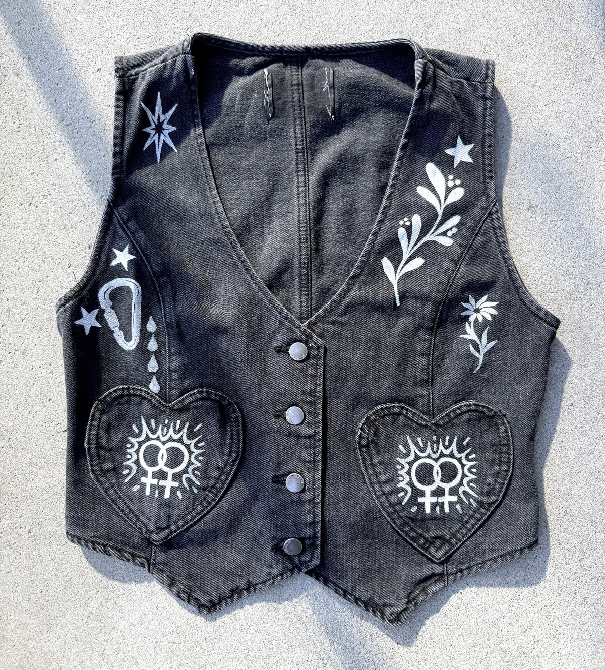 Patchwork Printed Denim Vest
