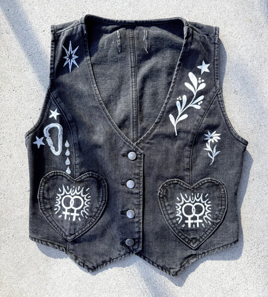 Patchwork Printed Denim Vest