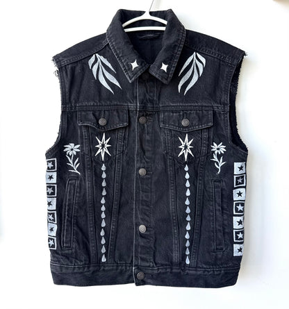 Patchwork Printed Denim Vest
