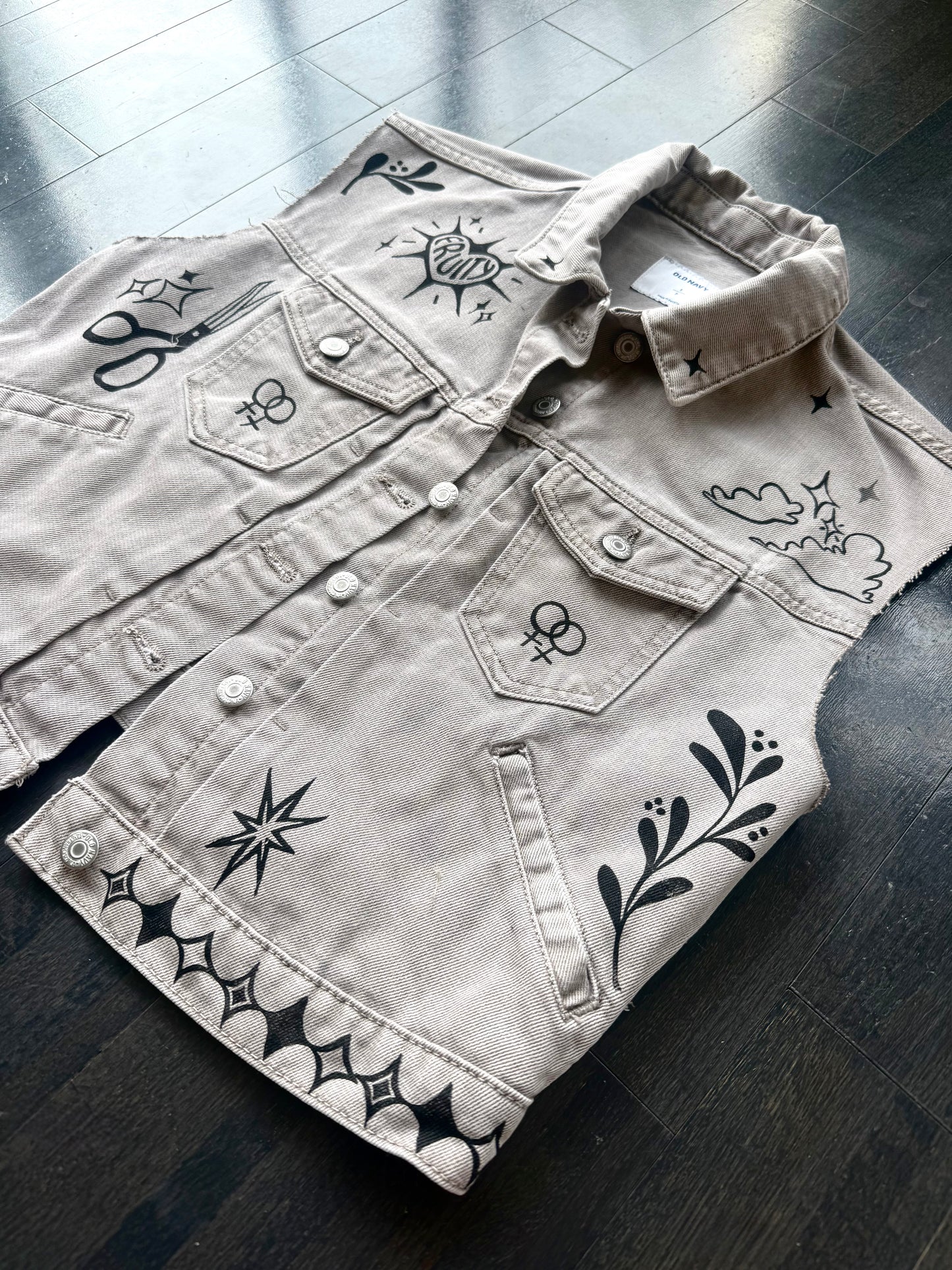 Patchwork Printed Denim Vest
