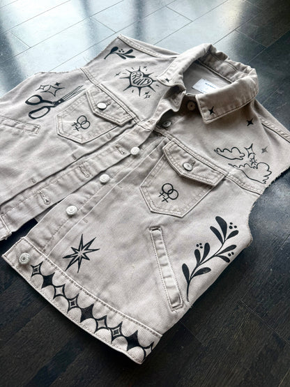Patchwork Printed Denim Vest