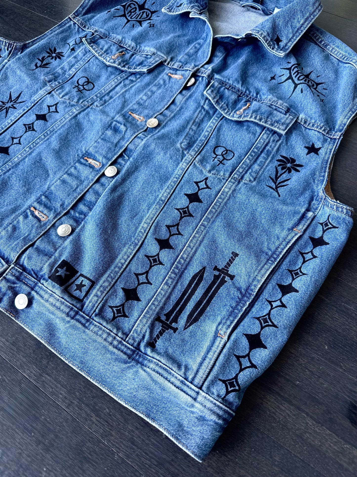 Fruity X Patchwork Printed Denim Vest