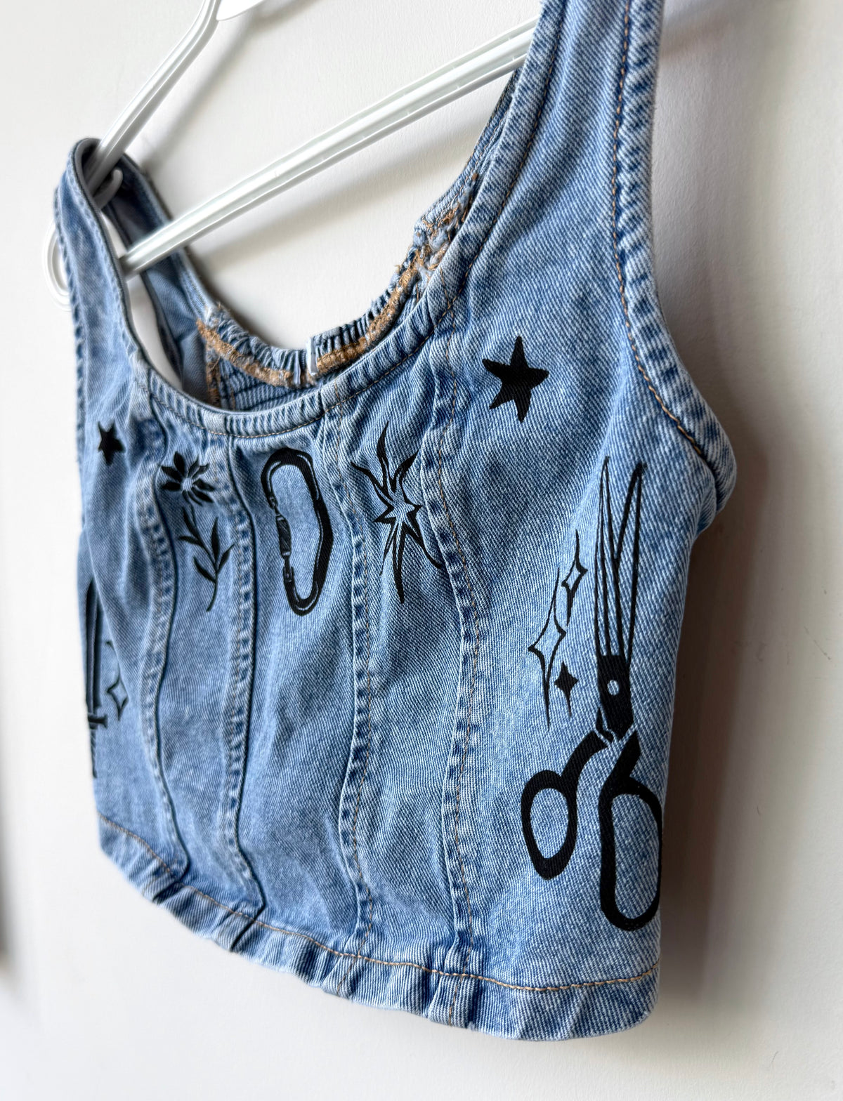 Patchwork Printed Cropped Denim Tank